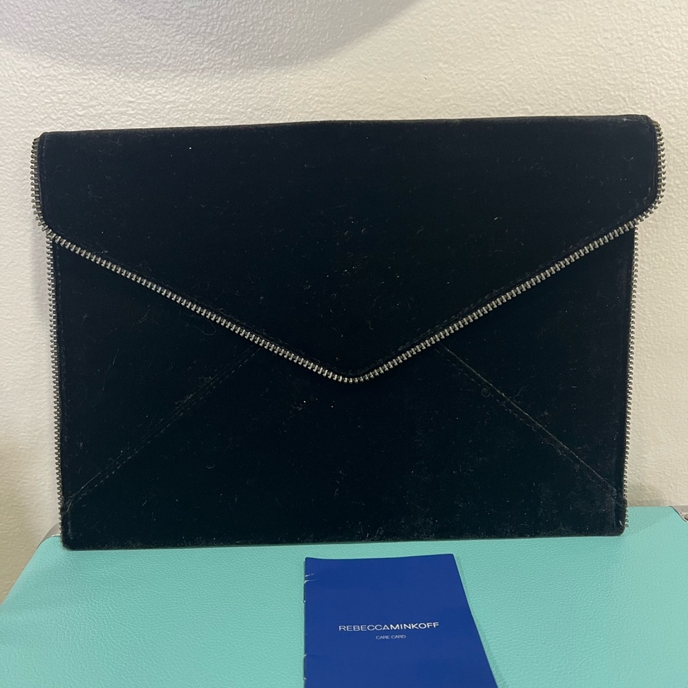 Rebecca Minkoff Velvet Black Zipper-Trim Envelope Clutch